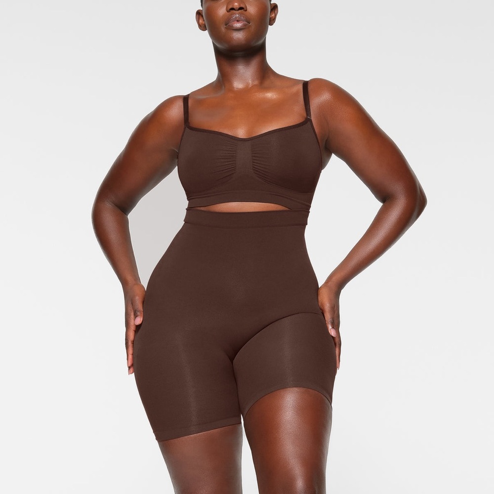 SKIMS Chocolate Brown High-Waist Shapewear Shorts